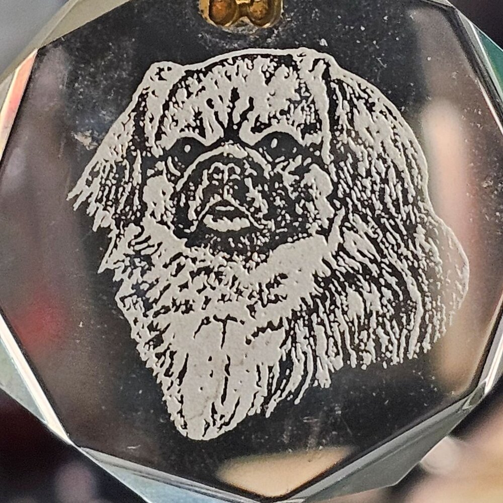 Pekingese Dog Clear Acrylic Etched Necklace Pendant